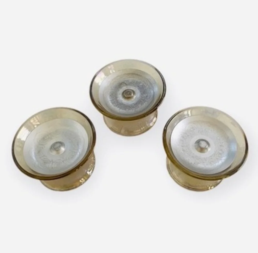 Set of 3 Vintage Glass Pedestal Candle Holders Brown Silver Magnet Base Modern
